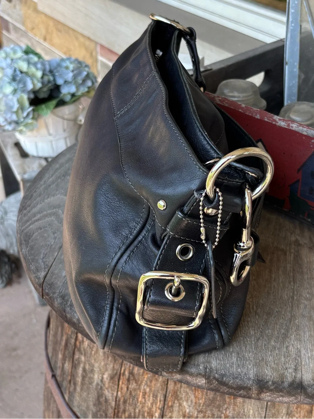 Coach Carly Vintage Black Leather Hobo Bag